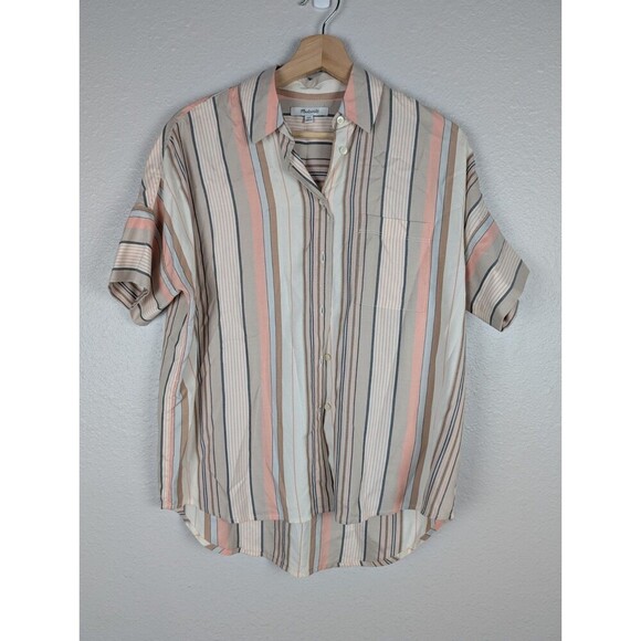 Madewell By J.crew Courier Shirt in Aldwin Stripe Size XXS Boxy Cropped Top 146 - Picture 2 of 5